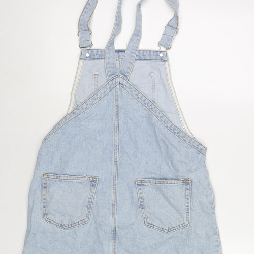 Denim & Co. Womens Blue Cotton Pinafore/Dungaree Dress Size 10 Square Neck Button - Distressed