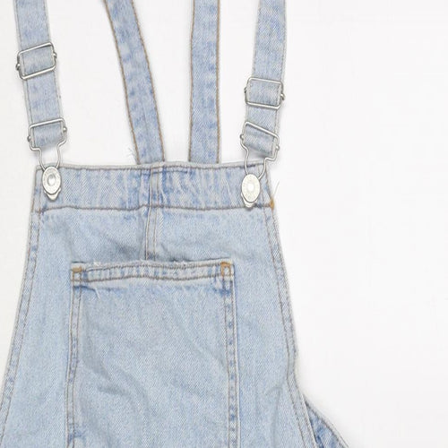 Denim & Co. Womens Blue Cotton Pinafore/Dungaree Dress Size 10 Square Neck Button - Distressed
