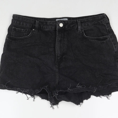 New Look Womens Black Cotton Cut-Off Shorts Size 16 L3 in Regular Zip