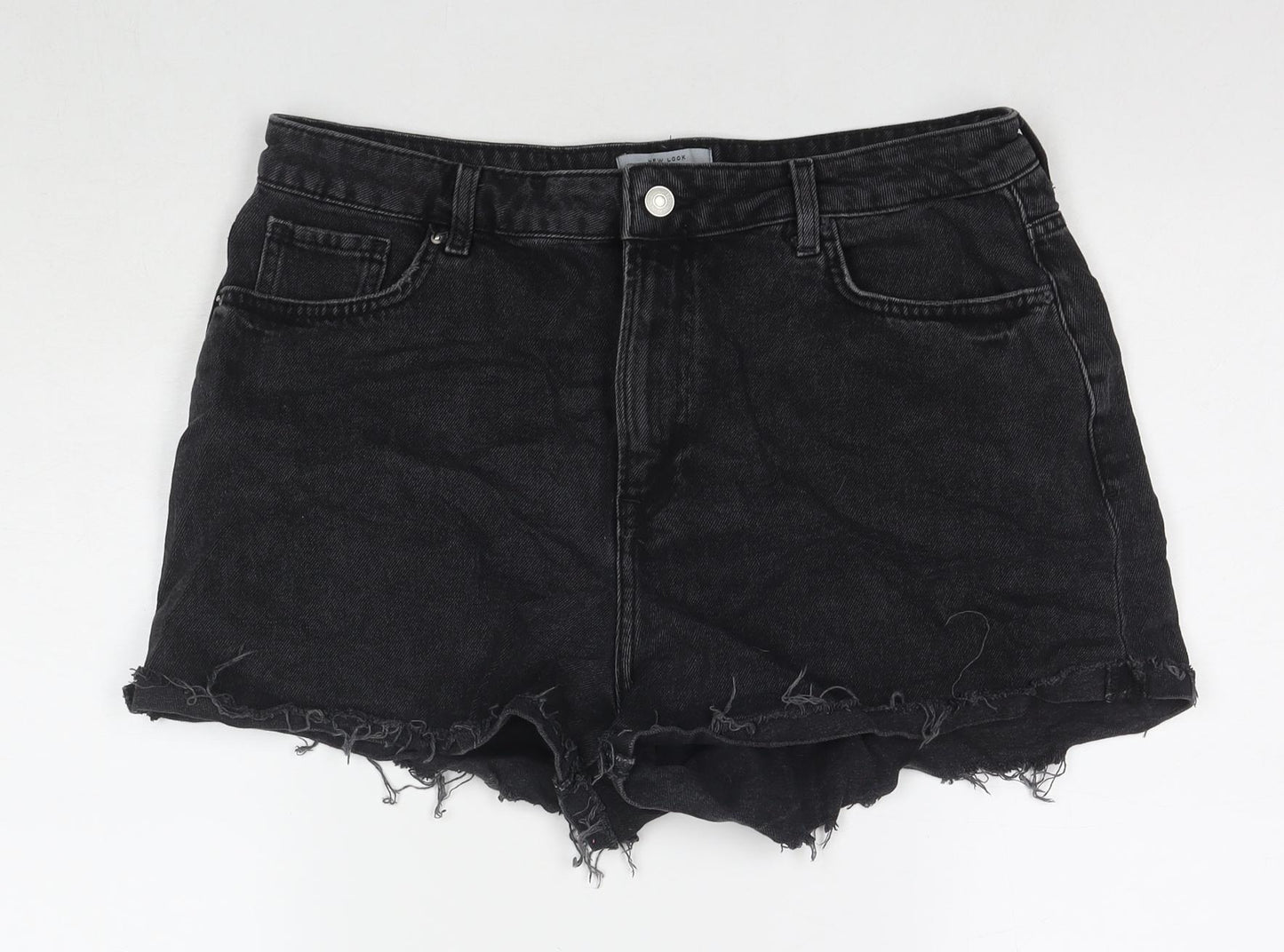 New Look Womens Black Cotton Cut-Off Shorts Size 16 L3 in Regular Zip
