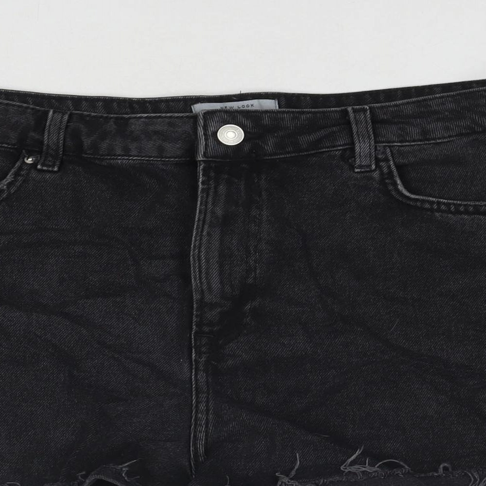 New Look Womens Black Cotton Cut-Off Shorts Size 16 L3 in Regular Zip