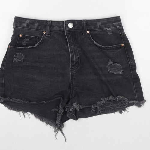 Denim & Co. Womens Black Cotton Cut-Off Shorts Size 12 L3 in Regular Zip