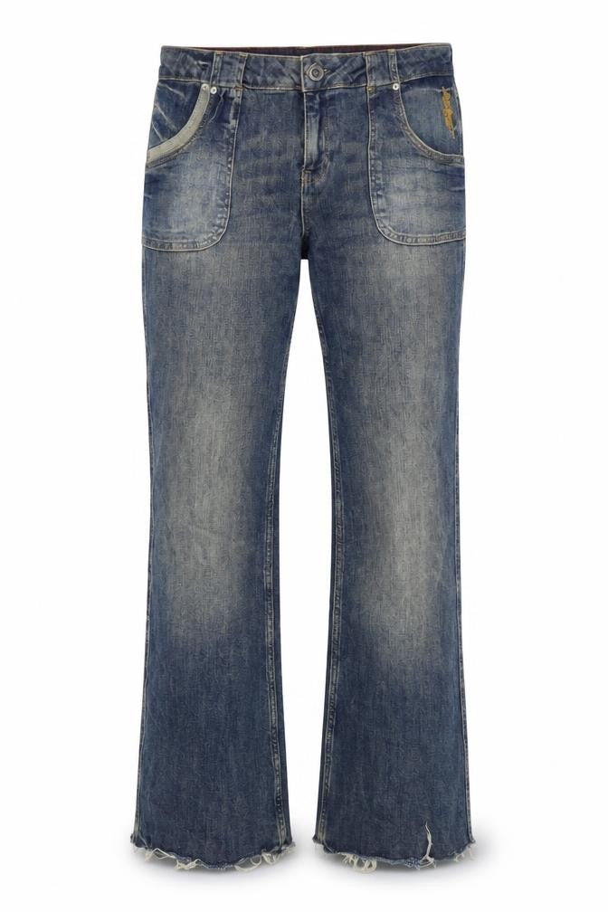 Front view of BDG men’s blue cotton bootcut jeans, size 36, in, 30-inch leg regular zip