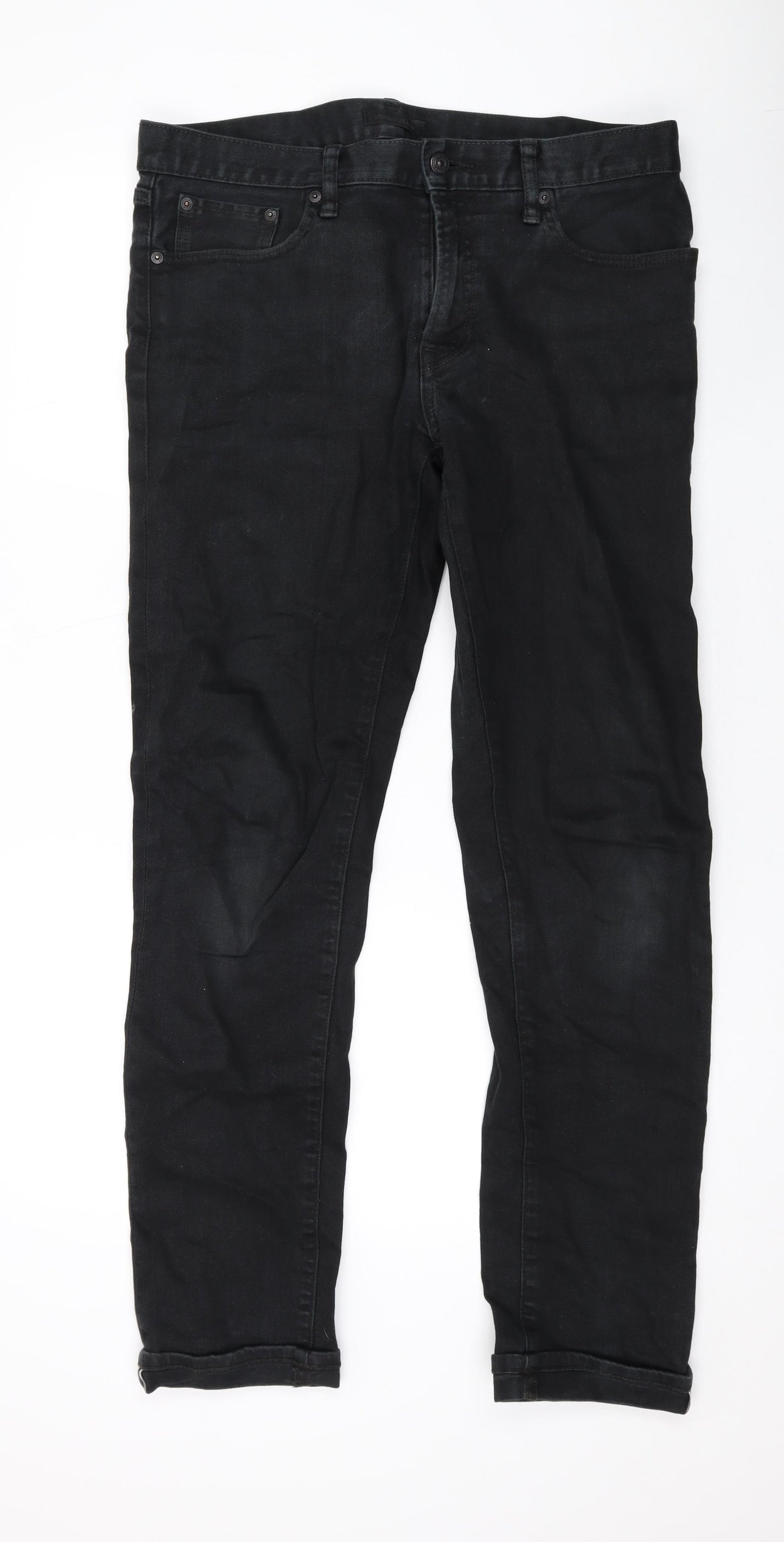 Uniqlo Mens Black Cotton Straight Jeans Size 34 in L31 in Regular Zip