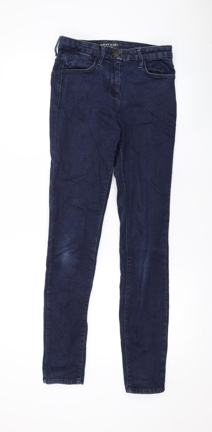 Marks and Spencer Womens Blue Cotton Skinny Jeans Size 10 L30 in Regular Zip