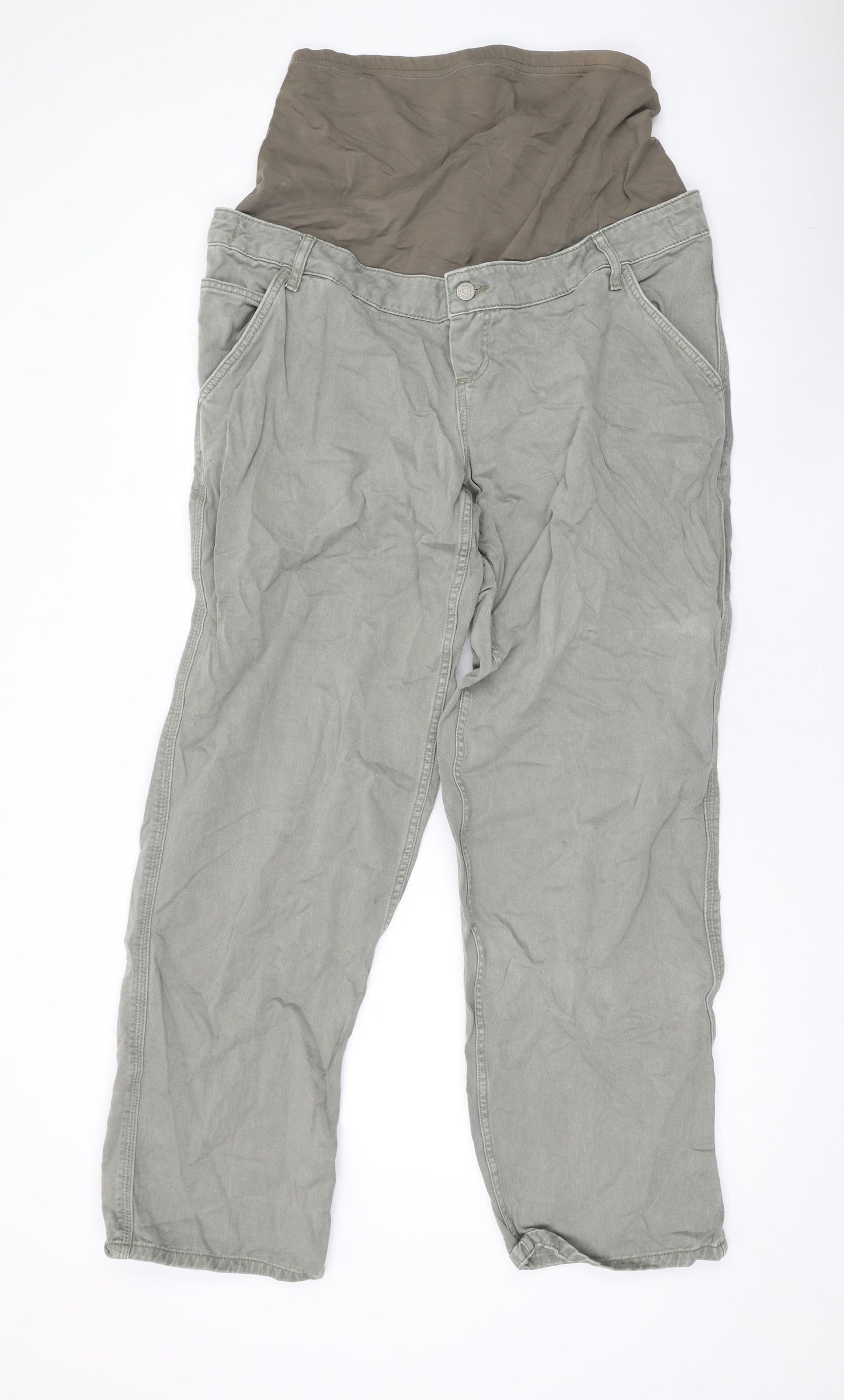 ASOS Womens Green Cotton Wide-Leg Jeans Size 12 L30 in Relaxed Button