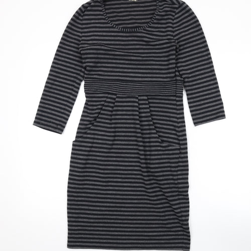 Kaliko Womens Grey Striped Polyester A-Line Size 8 Round Neck Pullover
