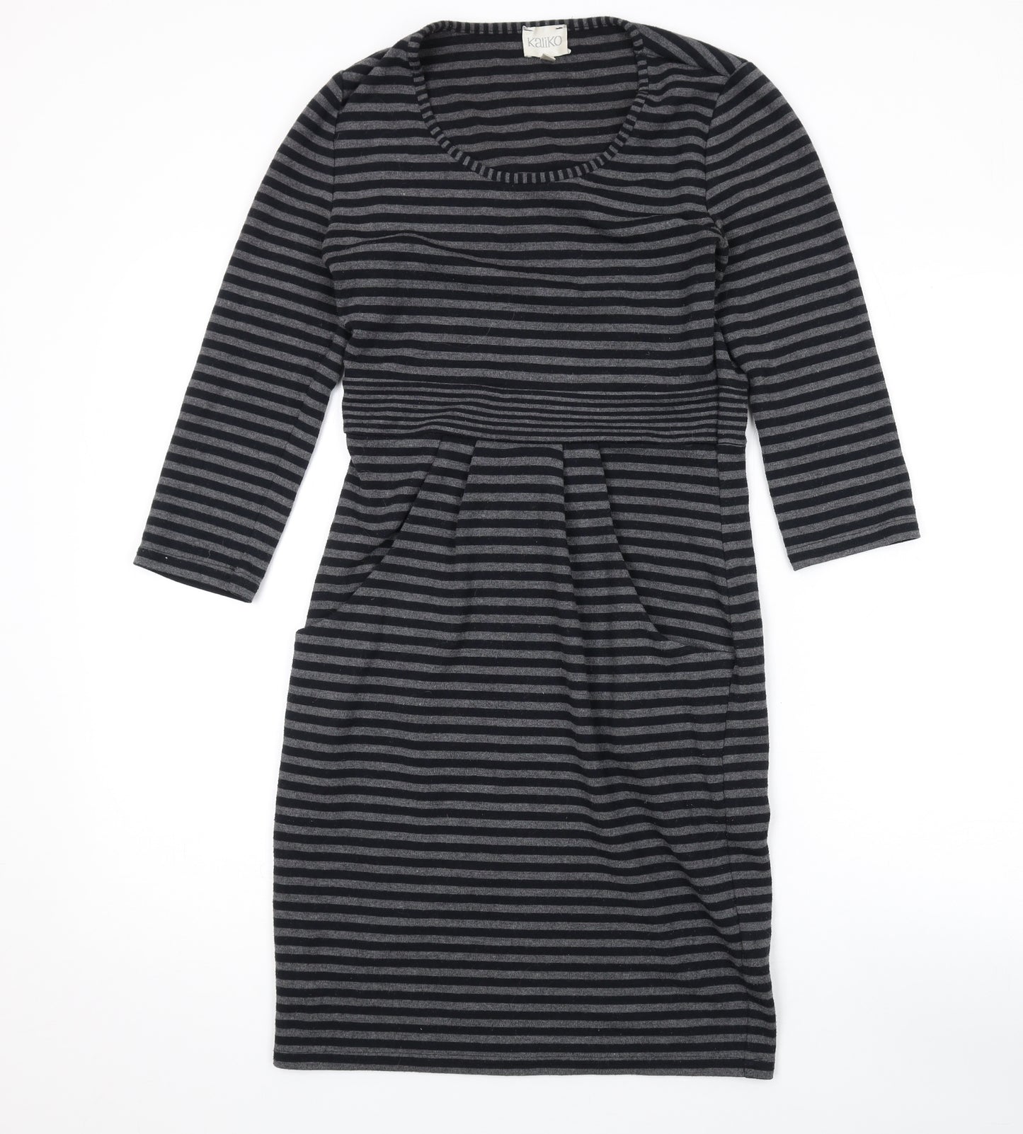 Kaliko Womens Grey Striped Polyester A-Line Size 8 Round Neck Pullover