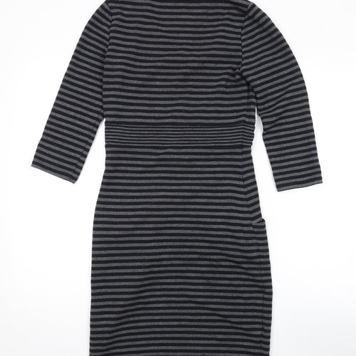 Kaliko Womens Grey Striped Polyester A-Line Size 8 Round Neck Pullover