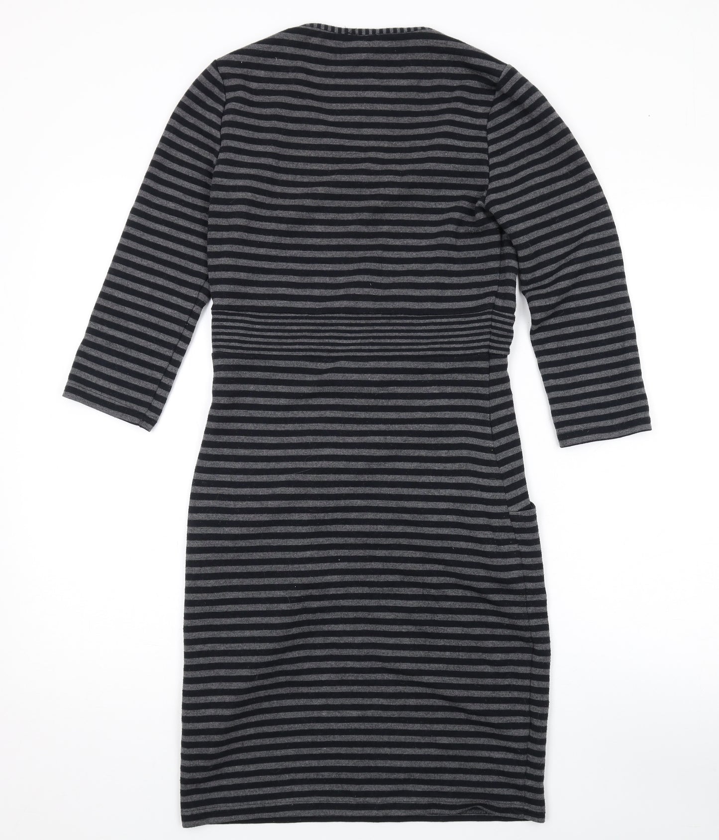 Kaliko Womens Grey Striped Polyester A-Line Size 8 Round Neck Pullover