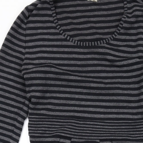 Kaliko Womens Grey Striped Polyester A-Line Size 8 Round Neck Pullover