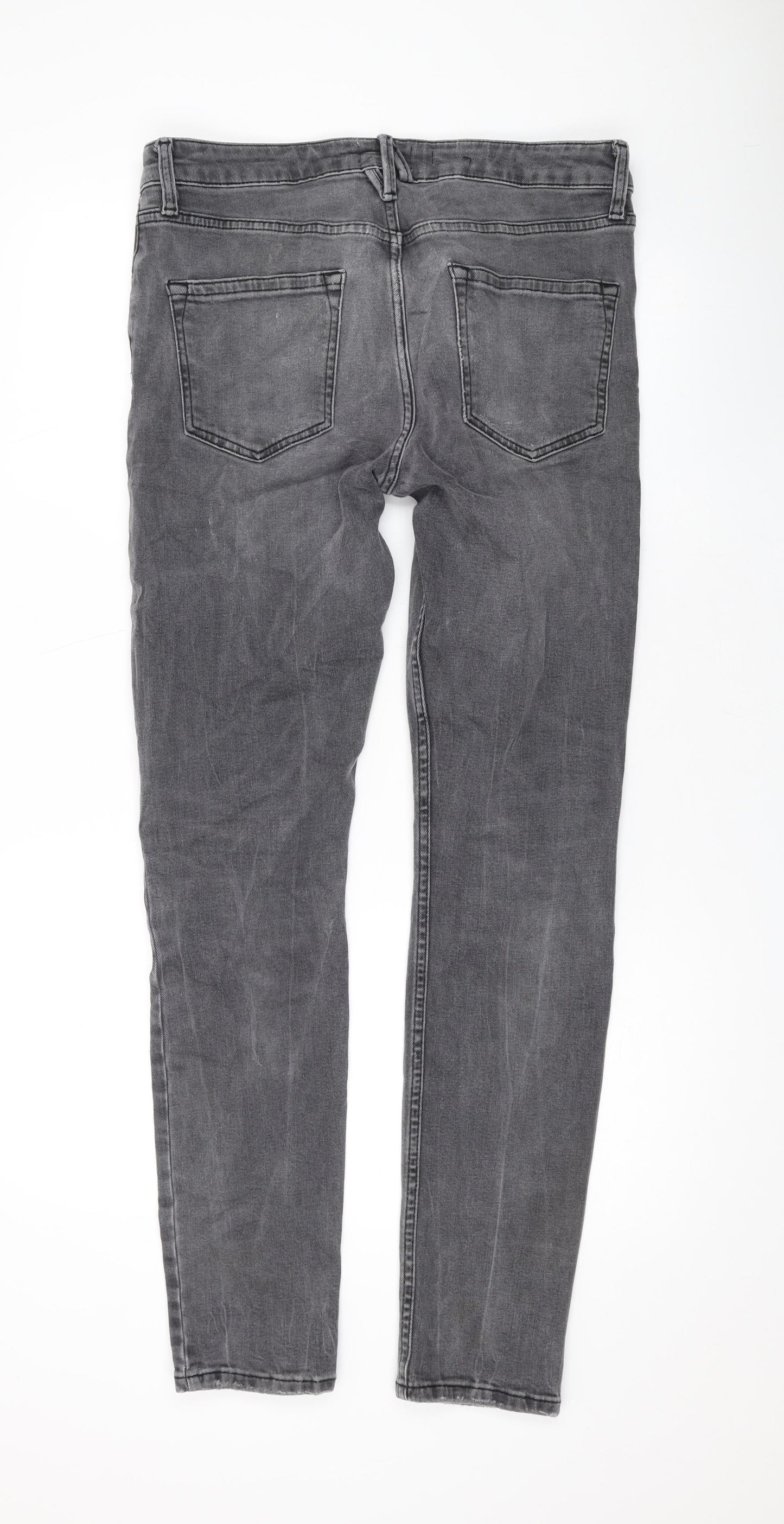 Topman Mens Grey Cotton Skinny Jeans Size 32 in L30 in Regular Zip