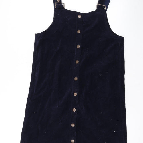 Marks and Spencer Girls Blue Cotton Pinafore/Dungaree Dress Size 13-14 Years Square Neck Hook & Eye