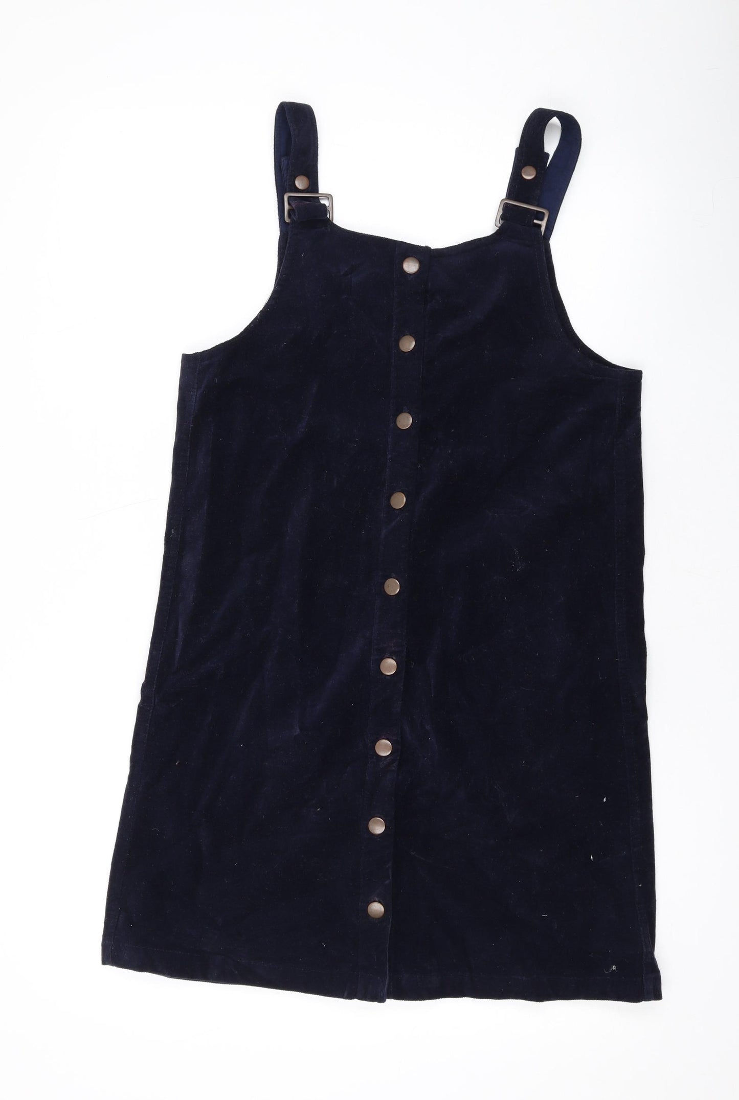 Marks and Spencer Girls Blue Cotton Pinafore/Dungaree Dress Size 13-14 Years Square Neck Hook & Eye