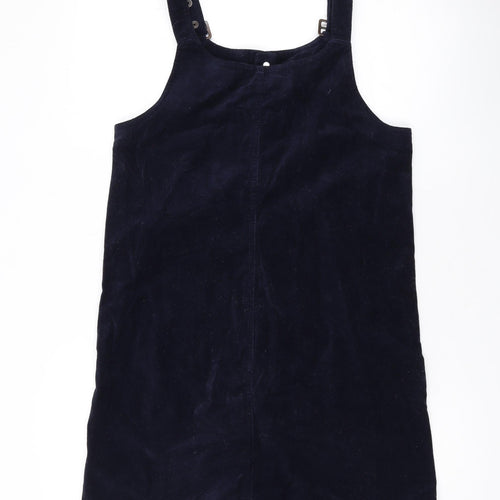Marks and Spencer Girls Blue Cotton Pinafore/Dungaree Dress Size 13-14 Years Square Neck Hook & Eye