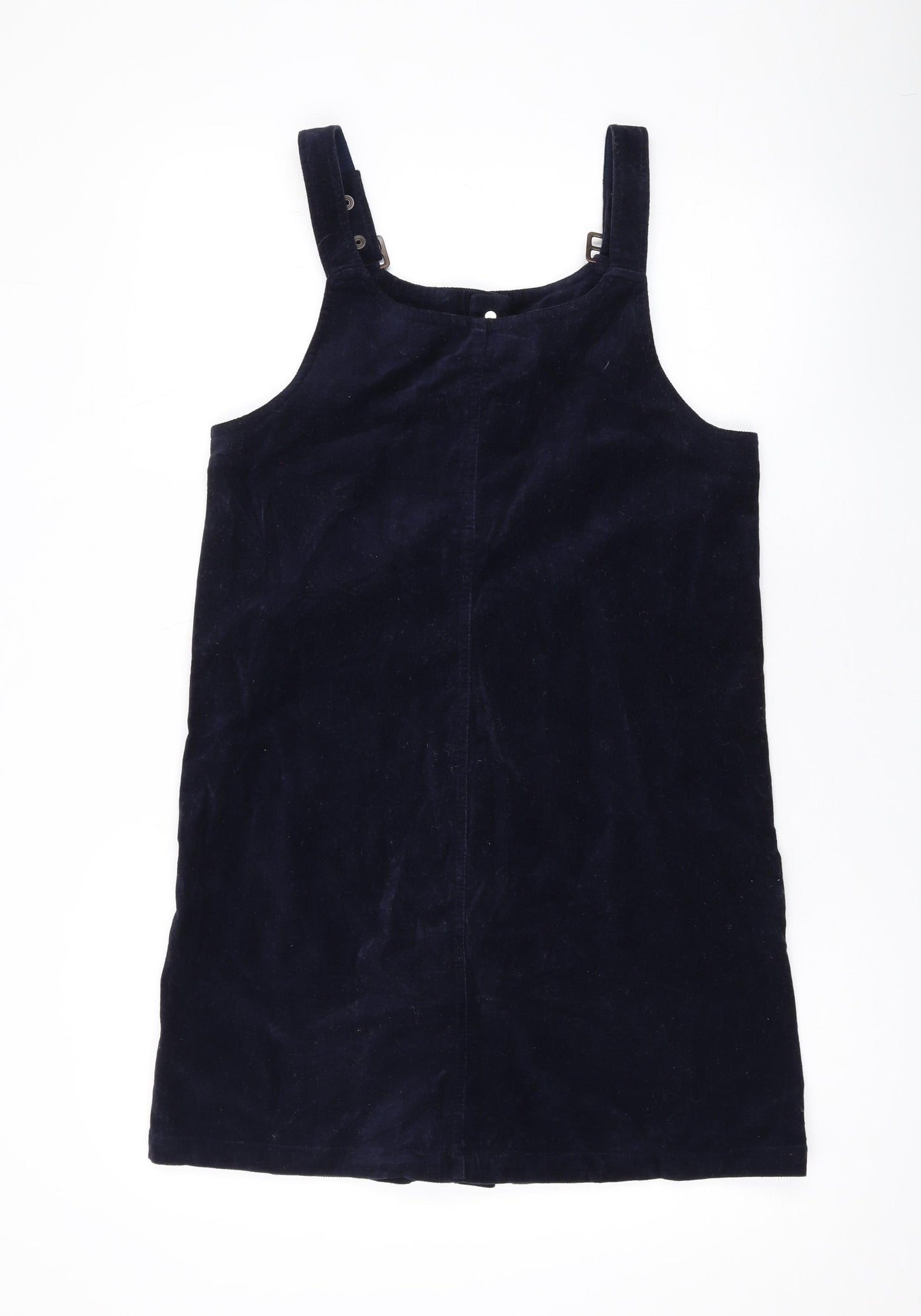 Marks and Spencer Girls Blue Cotton Pinafore/Dungaree Dress Size 13-14 Years Square Neck Hook & Eye