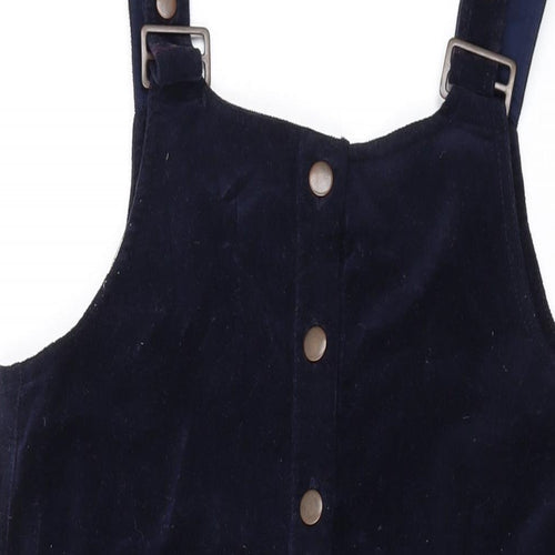 Marks and Spencer Girls Blue Cotton Pinafore/Dungaree Dress Size 13-14 Years Square Neck Hook & Eye