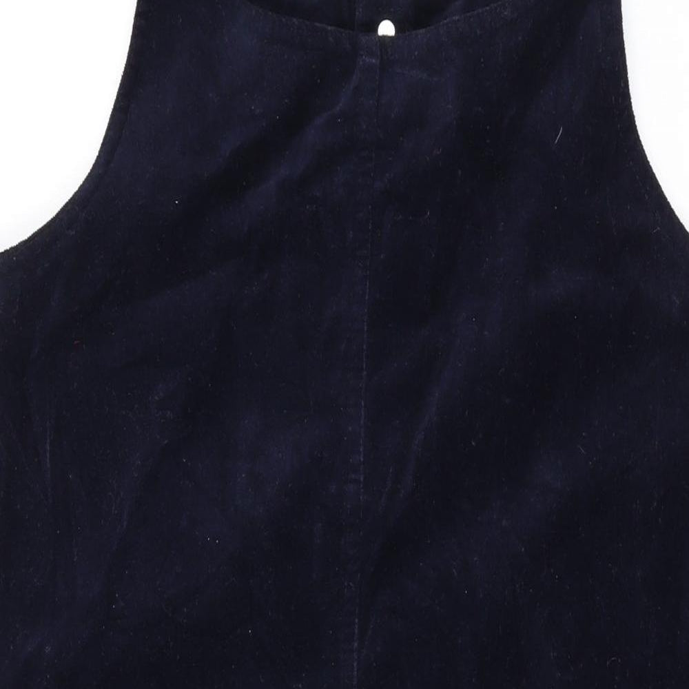 Marks and Spencer Girls Blue Cotton Pinafore/Dungaree Dress Size 13-14 Years Square Neck Hook & Eye
