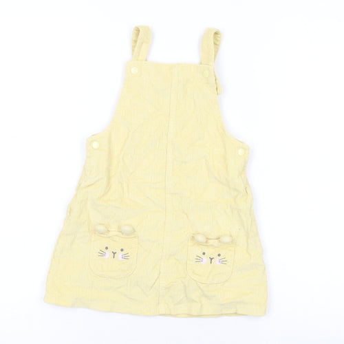 TU Girls Yellow Cotton Pinafore/Dungaree Dress Size 18-24 Months Square Neck Snap