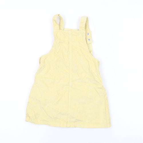 TU Girls Yellow Cotton Pinafore/Dungaree Dress Size 18-24 Months Square Neck Snap