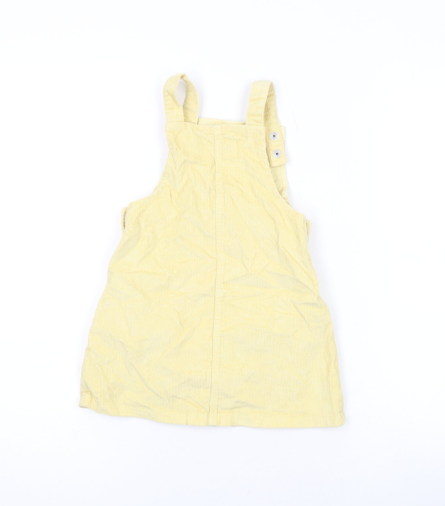 TU Girls Yellow Cotton Pinafore/Dungaree Dress Size 18-24 Months Square Neck Snap