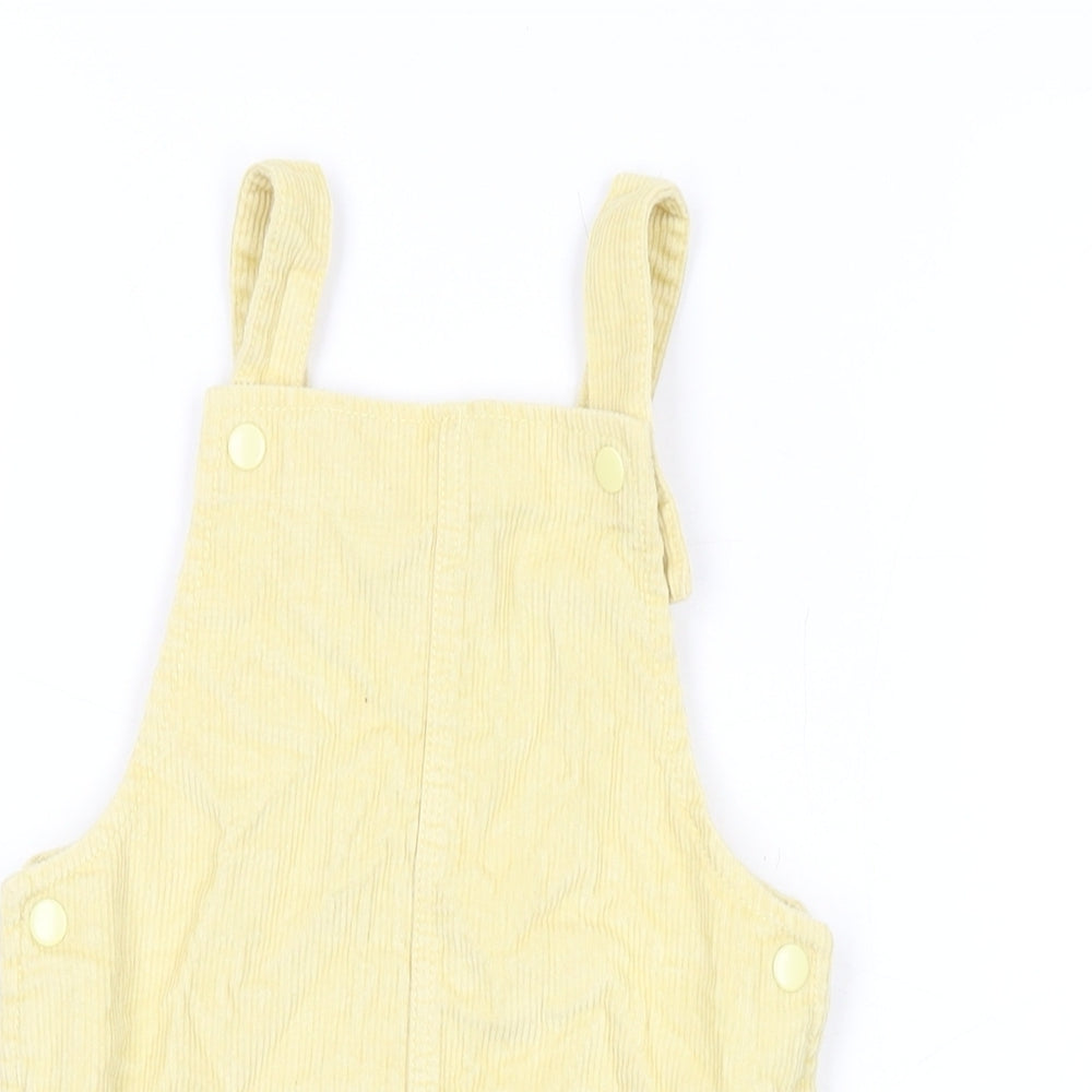 TU Girls Yellow Cotton Pinafore/Dungaree Dress Size 18-24 Months Square Neck Snap