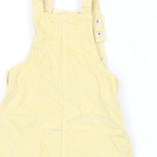 TU Girls Yellow Cotton Pinafore/Dungaree Dress Size 18-24 Months Square Neck Snap