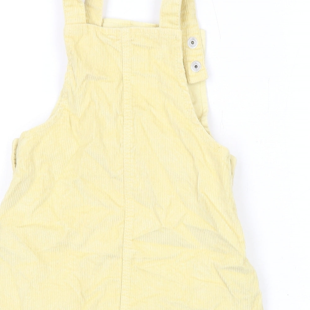 TU Girls Yellow Cotton Pinafore/Dungaree Dress Size 18-24 Months Square Neck Snap