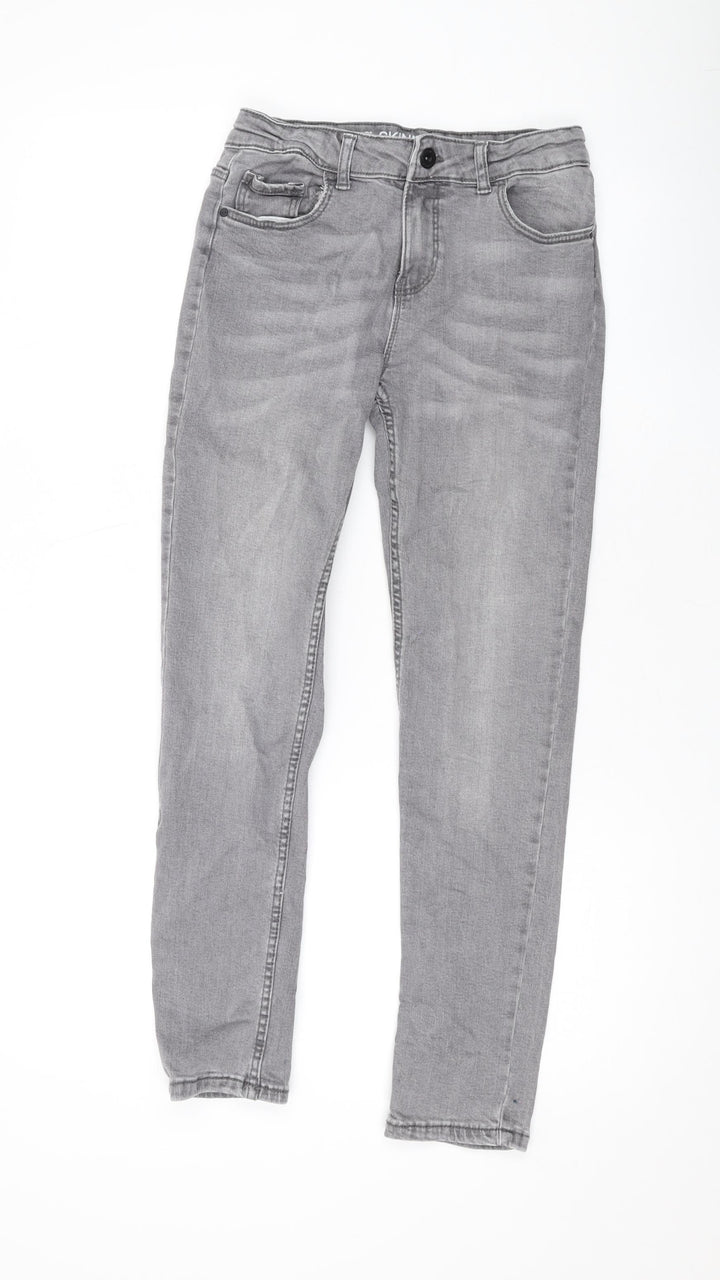 Denim & Co. Girls Grey Cotton Skinny Jeans Size 11-12 Years L26 in Regular Zip