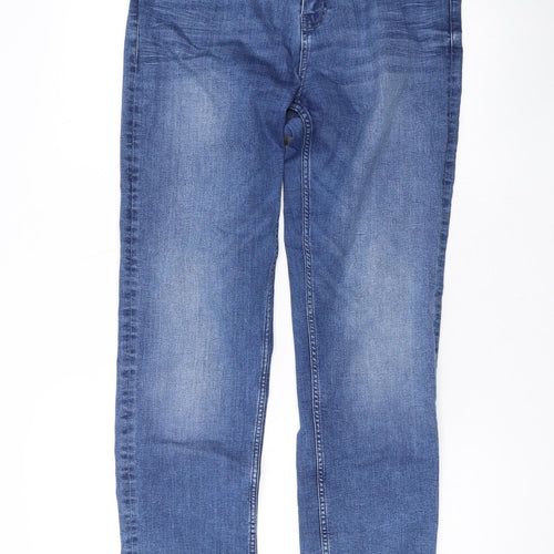 Marks and Spencer Womens Blue Cotton Straight Jeans Size 14 L28 in Regular Zip