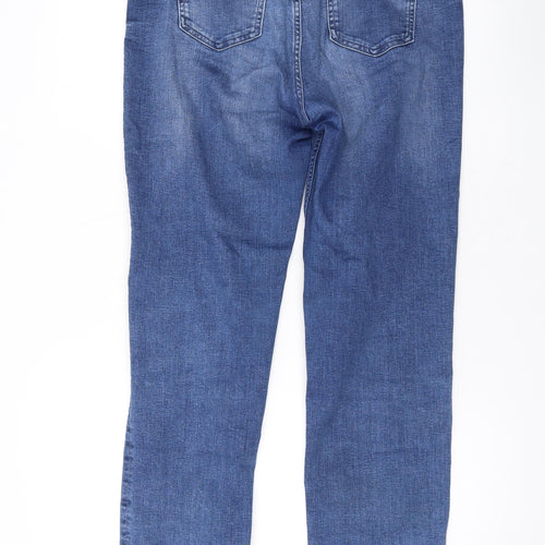 Marks and Spencer Womens Blue Cotton Straight Jeans Size 14 L28 in Regular Zip
