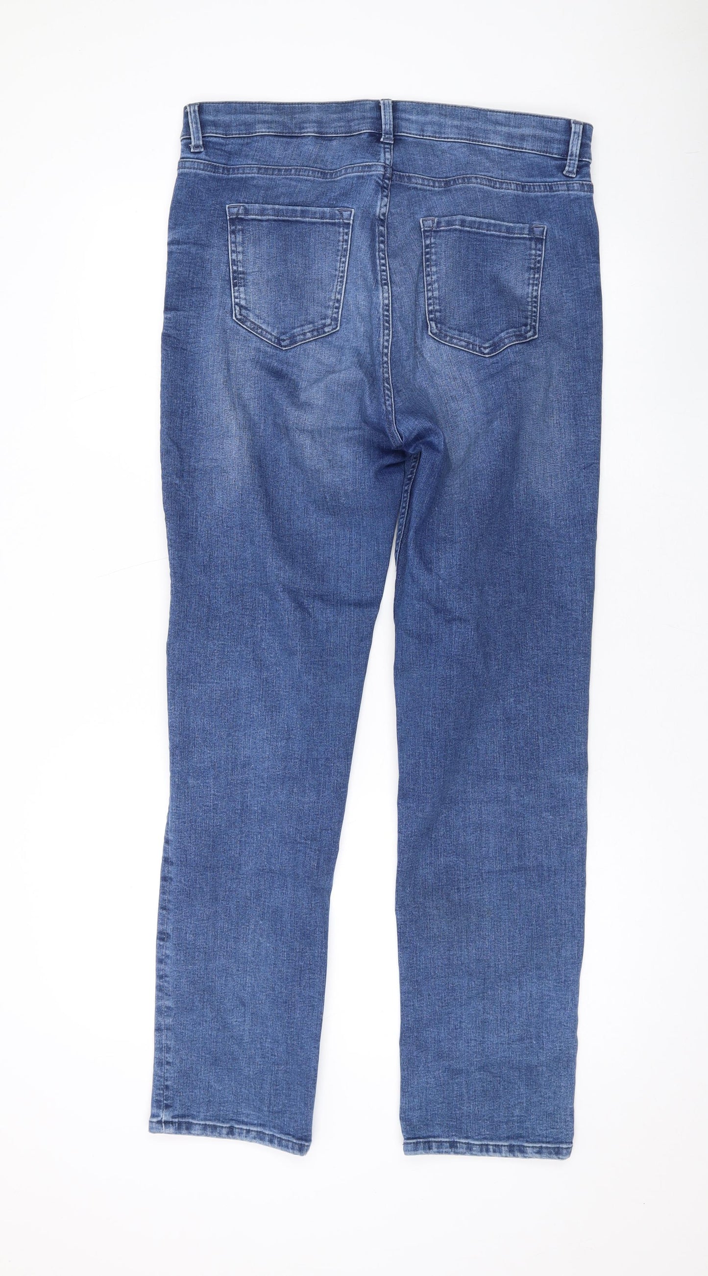 Marks and Spencer Womens Blue Cotton Straight Jeans Size 14 L28 in Regular Zip