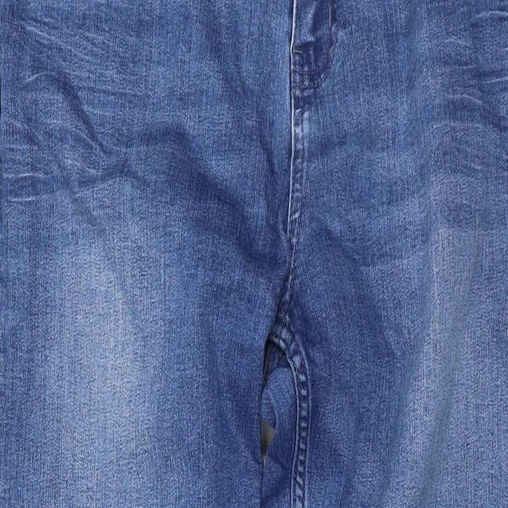 Marks and Spencer Womens Blue Cotton Straight Jeans Size 14 L28 in Regular Zip