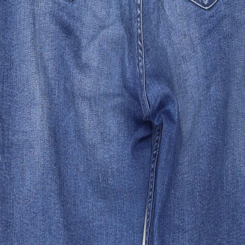 Marks and Spencer Womens Blue Cotton Straight Jeans Size 14 L28 in Regular Zip