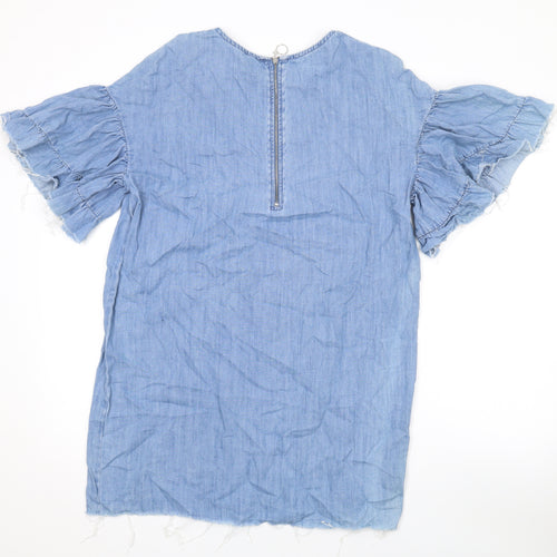 Zara Womens Blue Cotton A-Line Size M Round Neck Zip