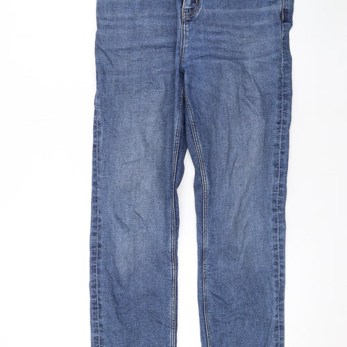 Marks and Spencer Womens Blue Cotton Straight Jeans Size 12 L29 in Regular Zip