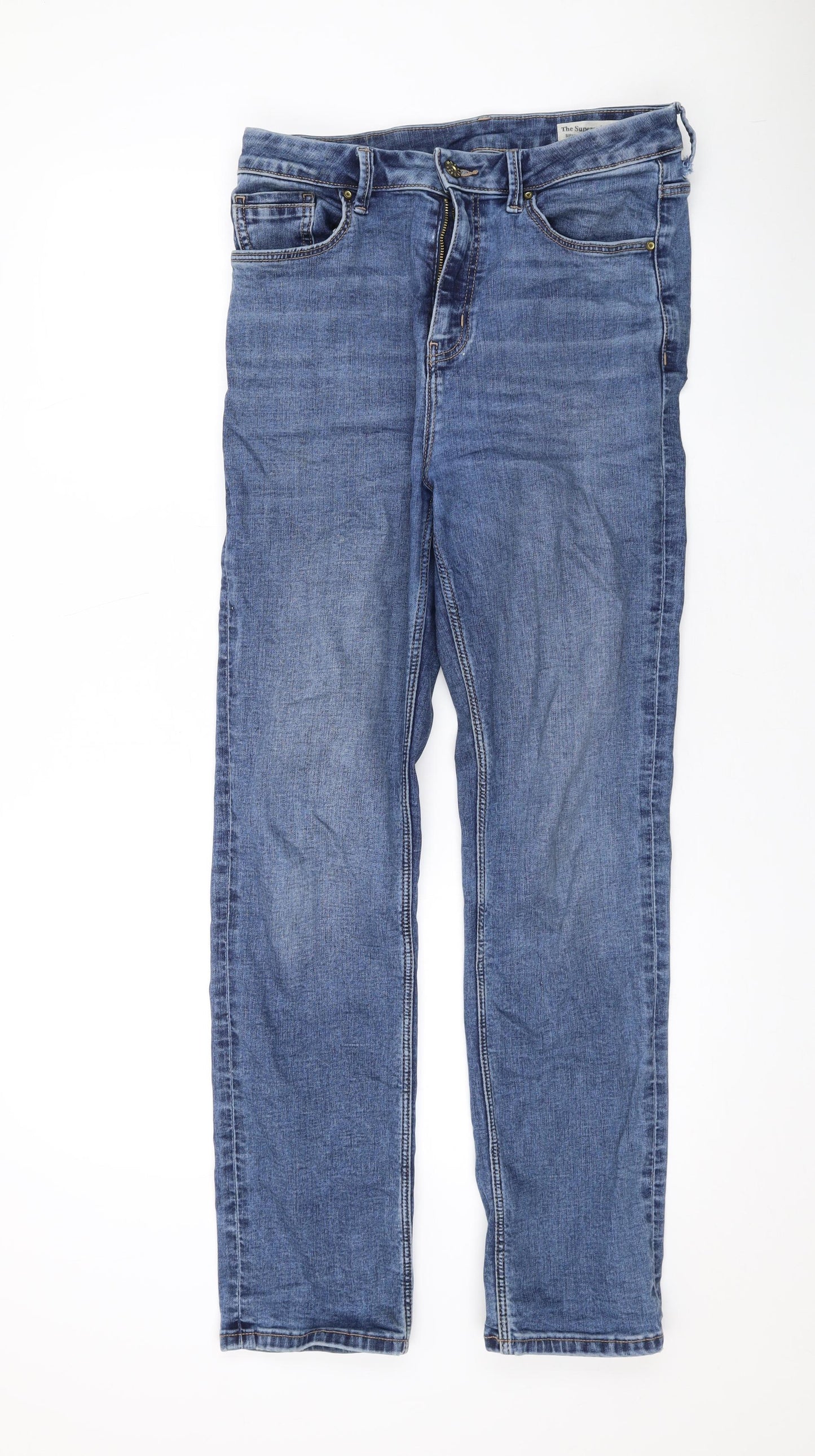 Marks and Spencer Womens Blue Cotton Straight Jeans Size 12 L29 in Regular Zip