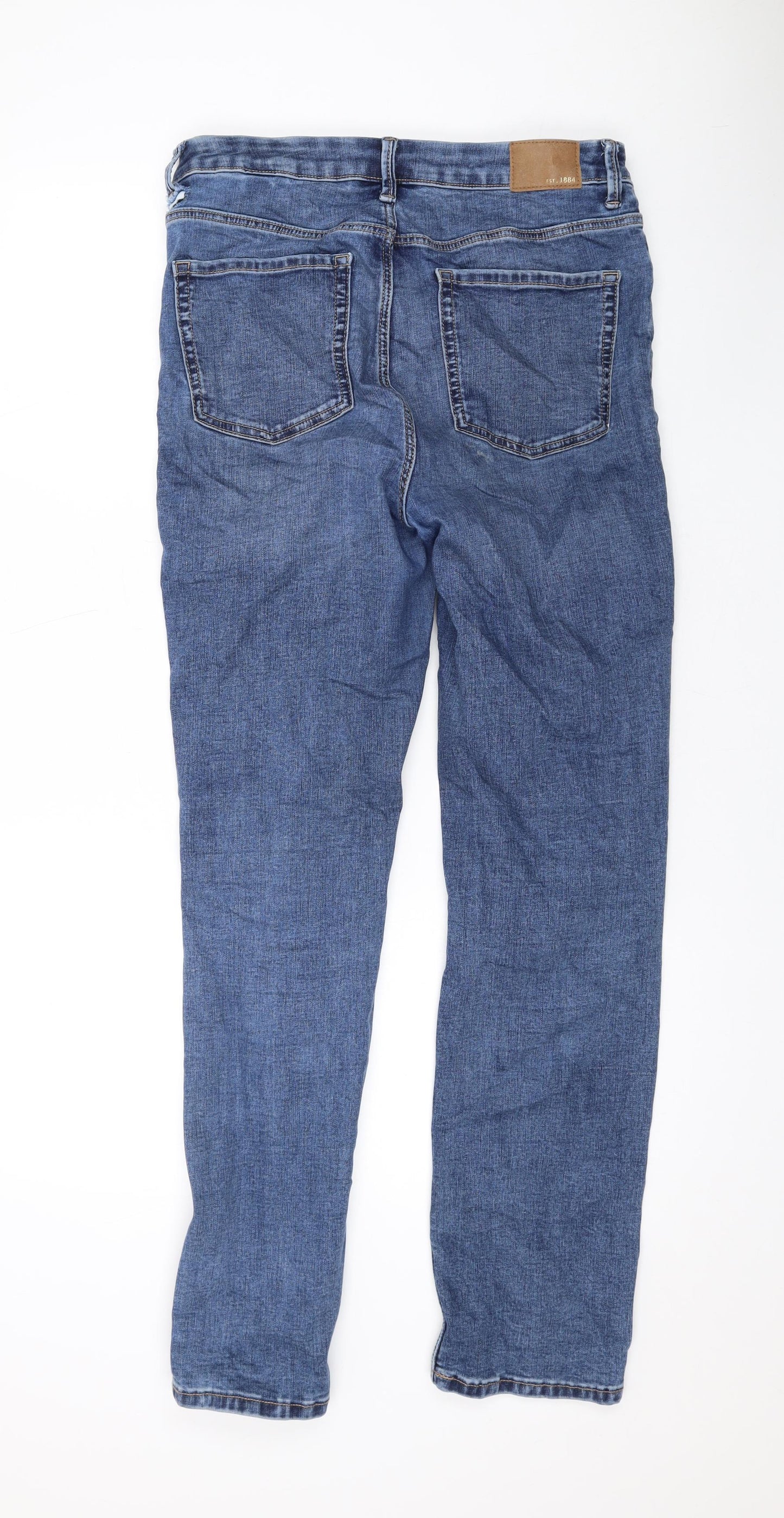 Marks and Spencer Womens Blue Cotton Straight Jeans Size 12 L29 in Regular Zip