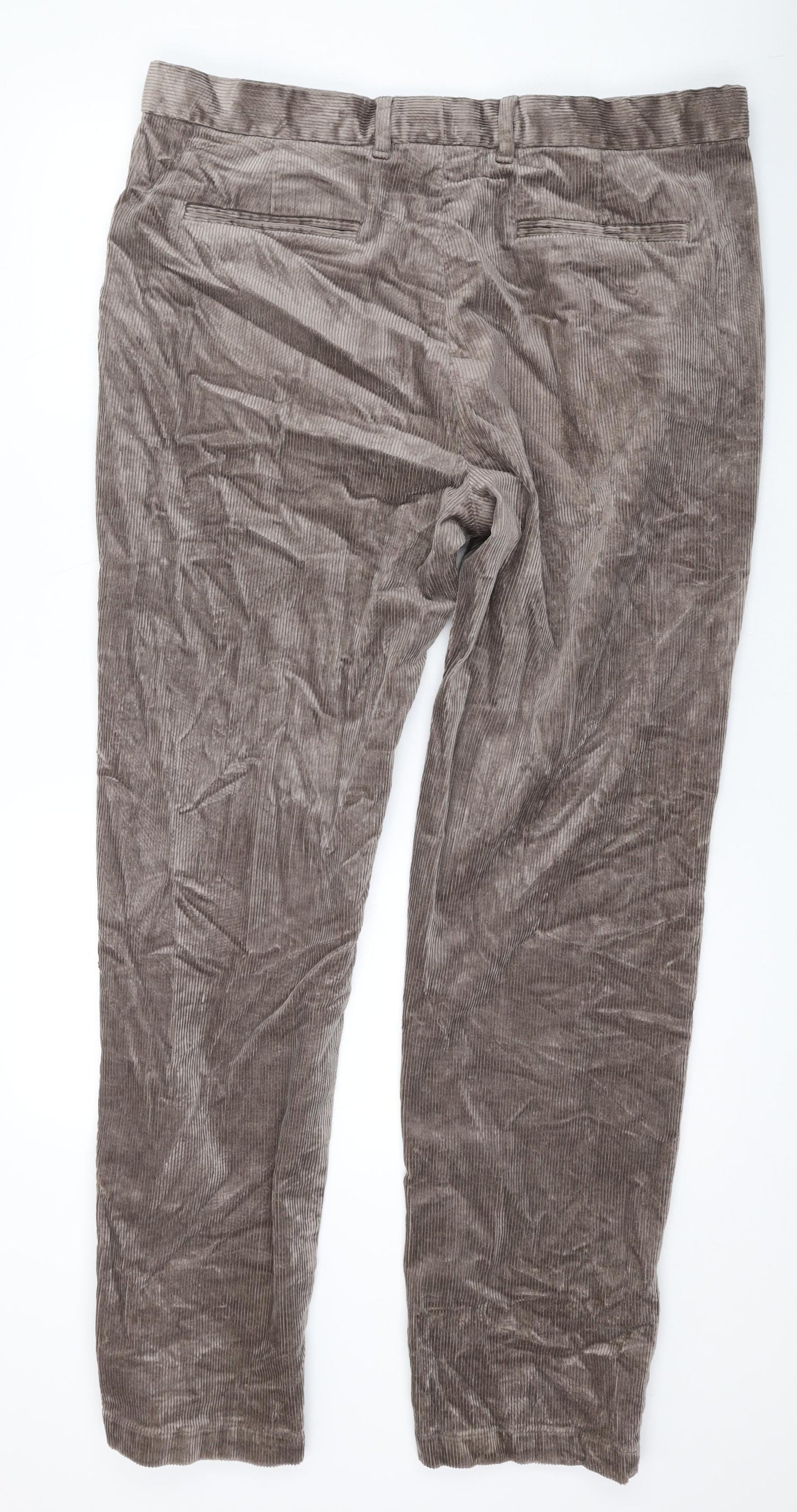 Marks and Spencer Mens Brown Cotton Trousers Size 38 in L32 in Regular Zip