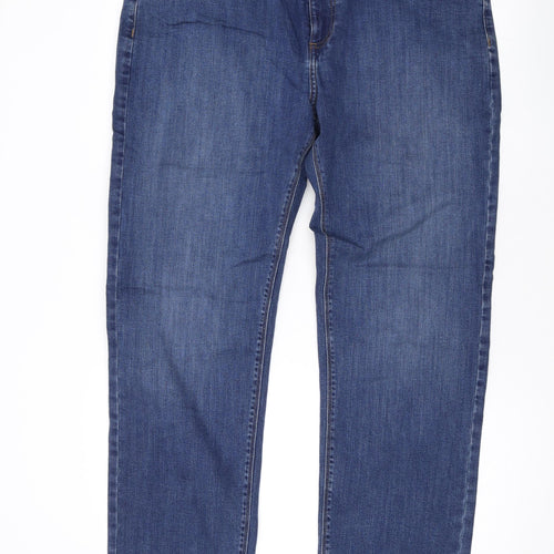Marks and Spencer Mens Blue Cotton Straight Jeans Size 36 in L30 in Regular Zip