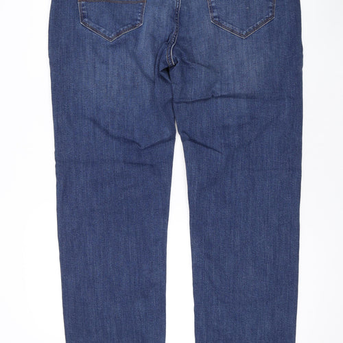 Marks and Spencer Mens Blue Cotton Straight Jeans Size 36 in L30 in Regular Zip