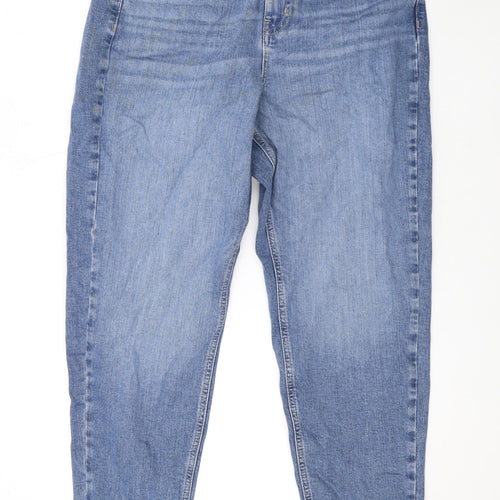 Marks and Spencer Womens Blue Cotton Mom Jeans Size 12 L27 in Regular Zip