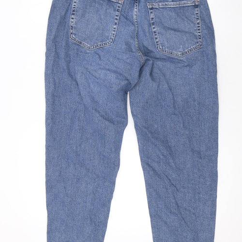 Marks and Spencer Womens Blue Cotton Mom Jeans Size 12 L27 in Regular Zip