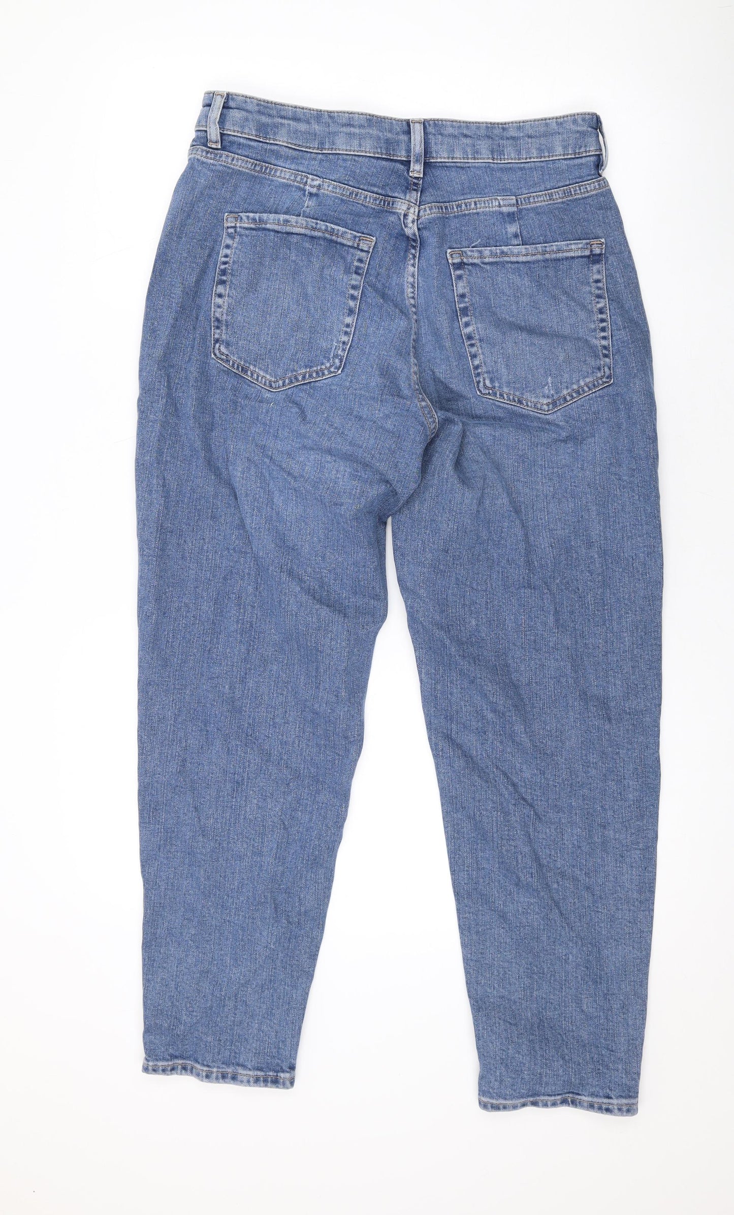 Marks and Spencer Womens Blue Cotton Mom Jeans Size 12 L27 in Regular Zip