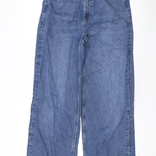 Marks and Spencer Womens Blue Cotton Wide-Leg Jeans Size 10 L29 in Regular Zip