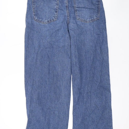 Marks and Spencer Womens Blue Cotton Wide-Leg Jeans Size 10 L29 in Regular Zip