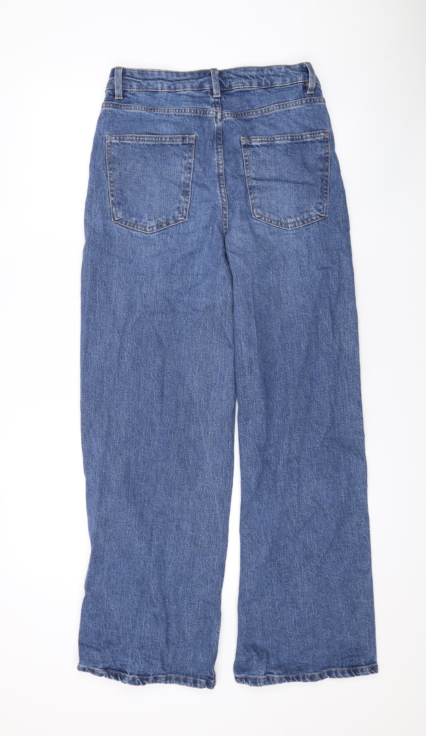 Marks and Spencer Womens Blue Cotton Wide-Leg Jeans Size 10 L29 in Regular Zip