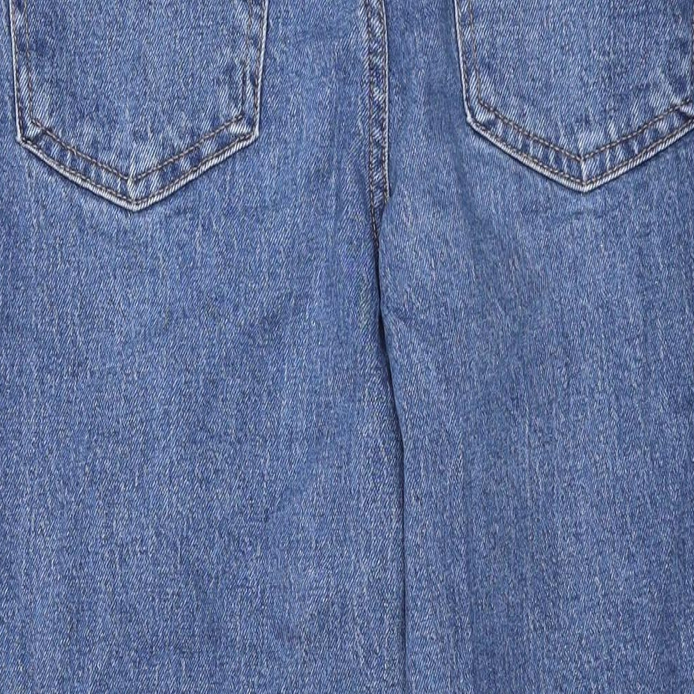 Marks and Spencer Womens Blue Cotton Wide-Leg Jeans Size 10 L29 in Regular Zip