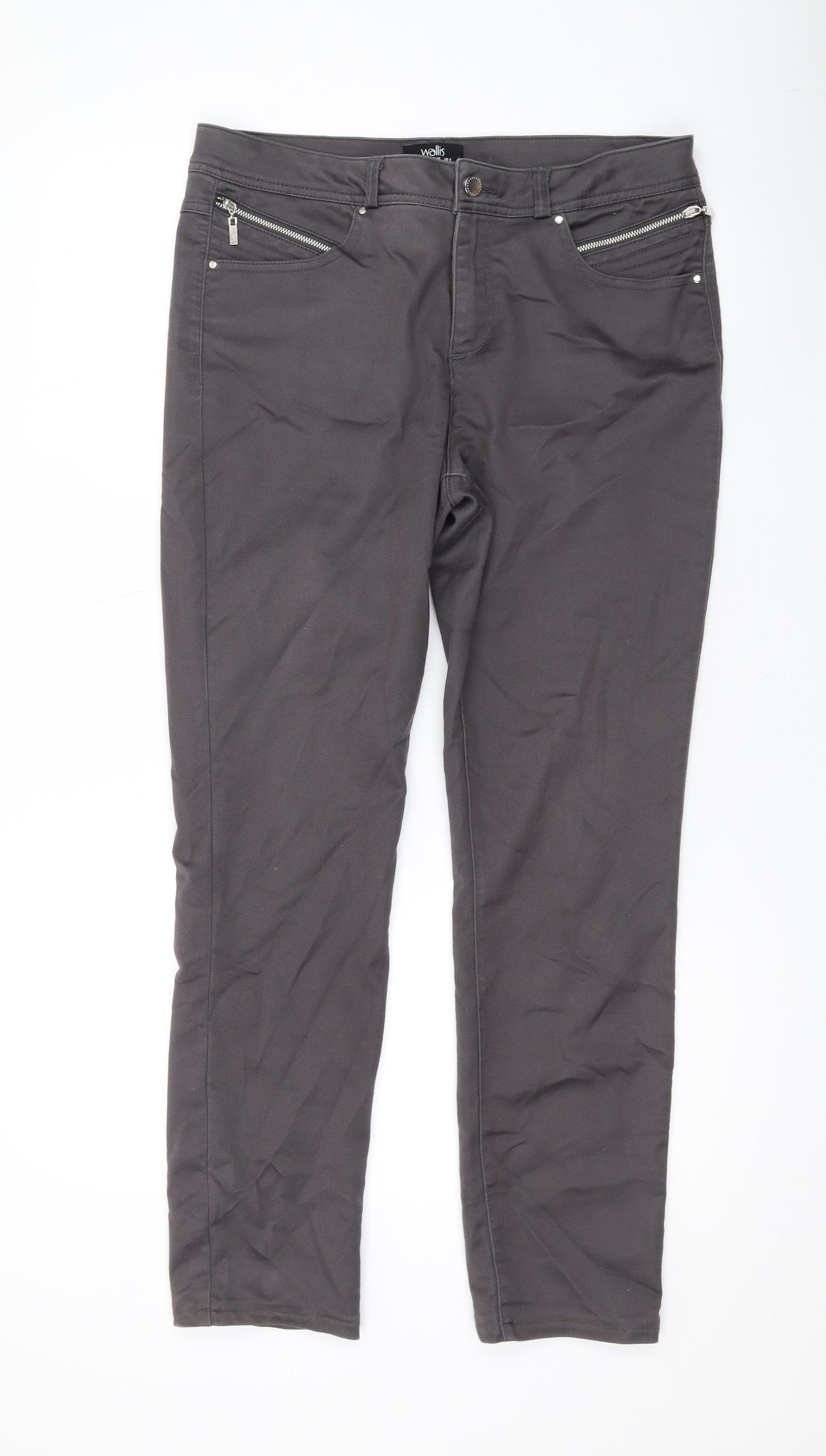 Wallis Womens Grey Cotton Straight Jeans Size 12 L27 in Regular Zip