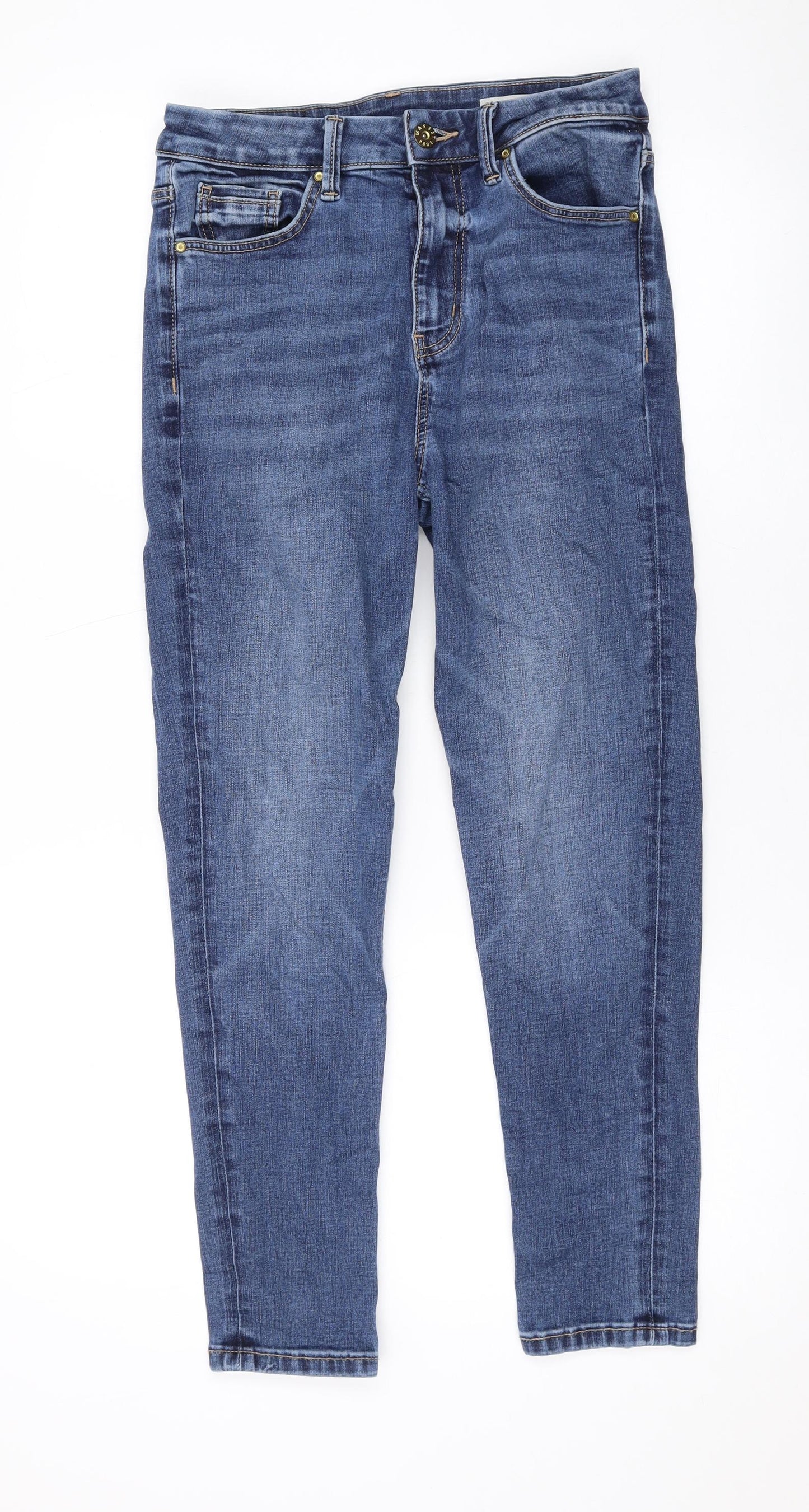 Marks and Spencer Womens Blue Cotton Straight Jeans Size 10 L24 in Regular Zip
